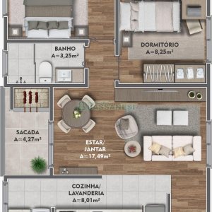 Apartamento com 57m², 2 dormitórios, 1 vaga, no bairro Cinqüentenário em Caxias do Sul para Comprar