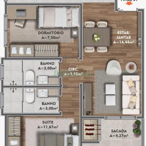Apartamento com 62m², 2 dormitórios, 1 vaga, no bairro Cinqüentenário em Caxias do Sul para Comprar
