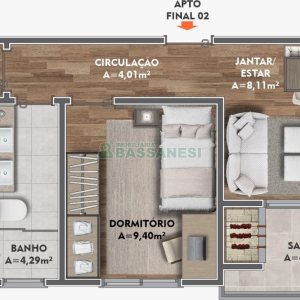 Apartamento com 63m², 2 dormitórios, 1 vaga, no bairro Cinqüentenário em Caxias do Sul para Comprar