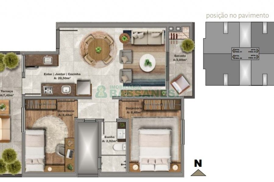 Apartamento com 54m², 2 dormitórios, 1 vaga, no bairro Serrano em Caxias do Sul para Comprar