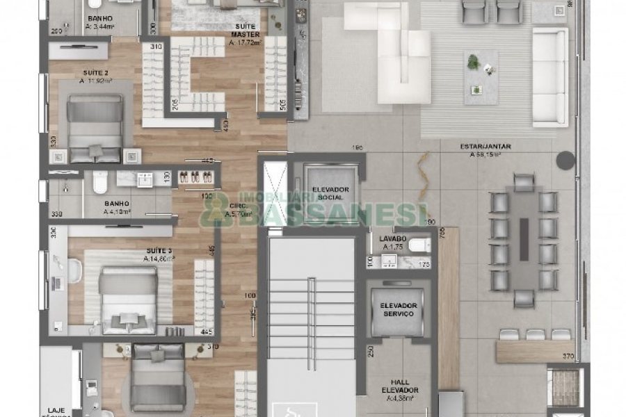 Apartamento com 199m², 3 dormitórios, 4 vagas, no bairro Exposição em Caxias do Sul para Comprar