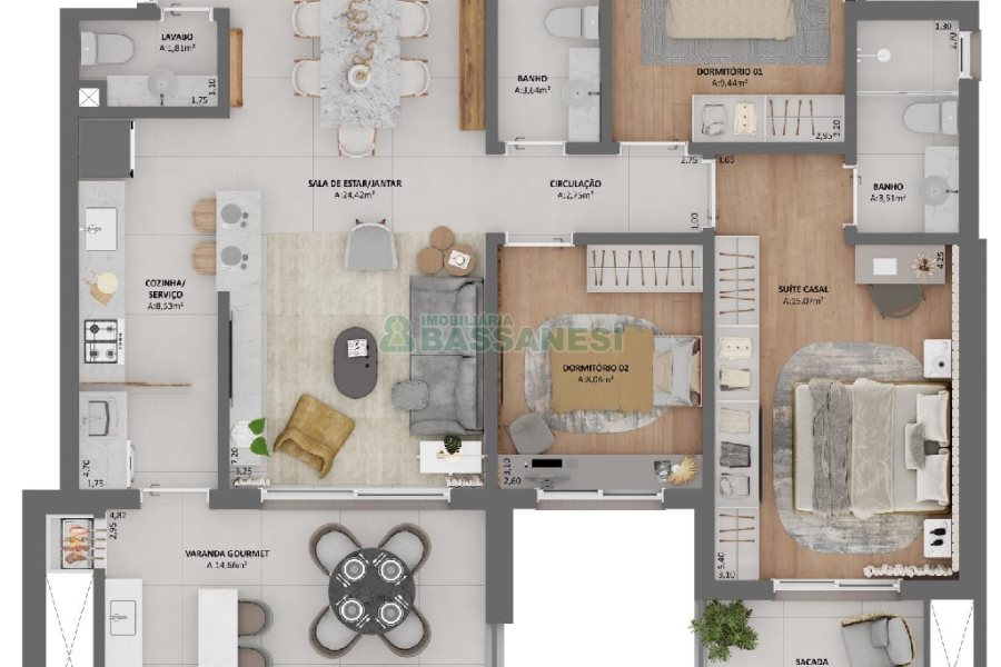 Apartamento com 106m², 3 dormitórios, 2 vagas, no bairro Panazzolo em Caxias do Sul para Comprar