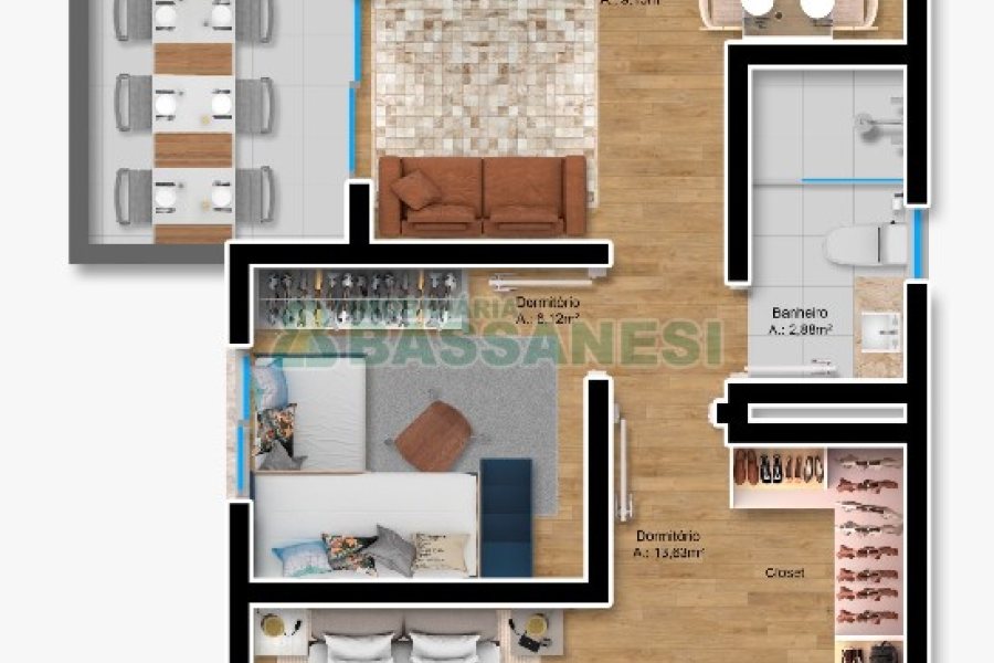 Apartamento com 52m², 2 dormitórios, 1 vaga, no bairro Planalto em Caxias do Sul para Comprar