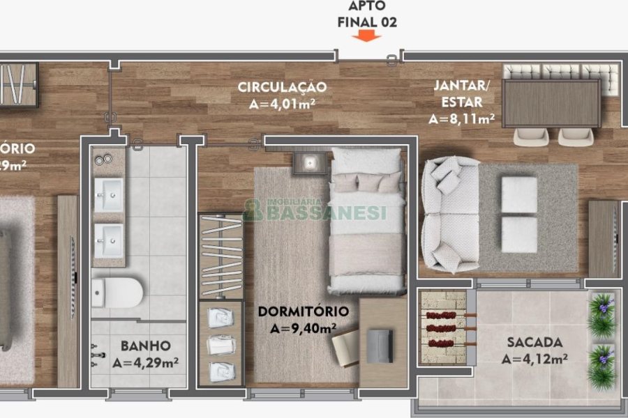 Apartamento com 57m², 2 dormitórios, 1 vaga, no bairro Cinqüentenário em Caxias do Sul para Comprar