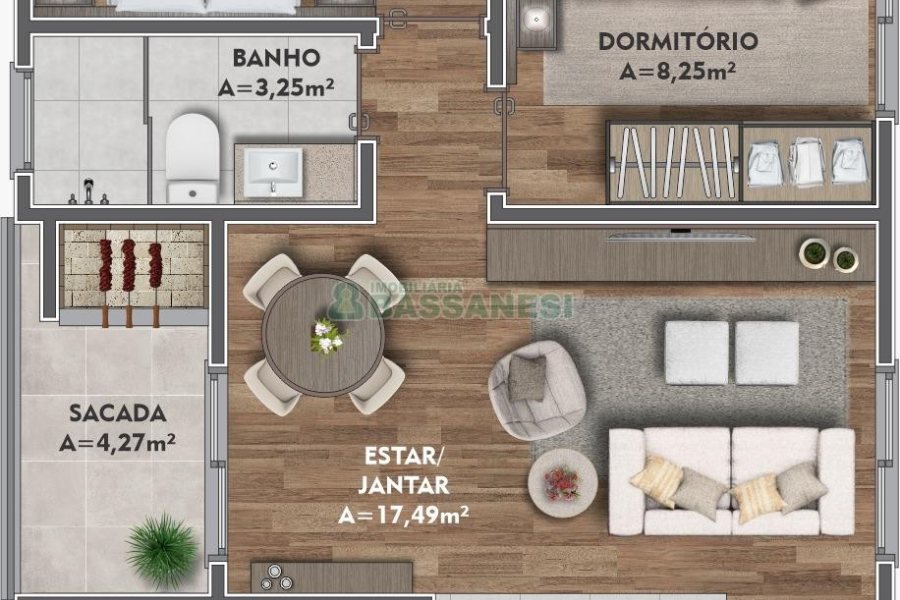 Apartamento com 57m², 2 dormitórios, 1 vaga, no bairro Cinqüentenário em Caxias do Sul para Comprar