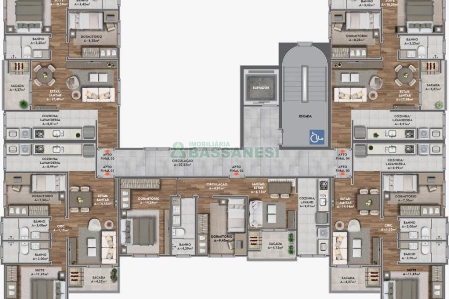 Apartamento com 57m², 2 dormitórios, 1 vaga, no bairro Cinqüentenário em Caxias do Sul para Comprar