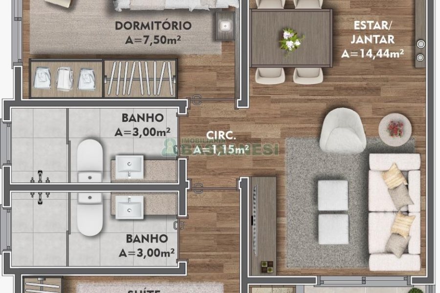 Apartamento com 57m², 2 dormitórios, 1 vaga, no bairro Cinqüentenário em Caxias do Sul para Comprar