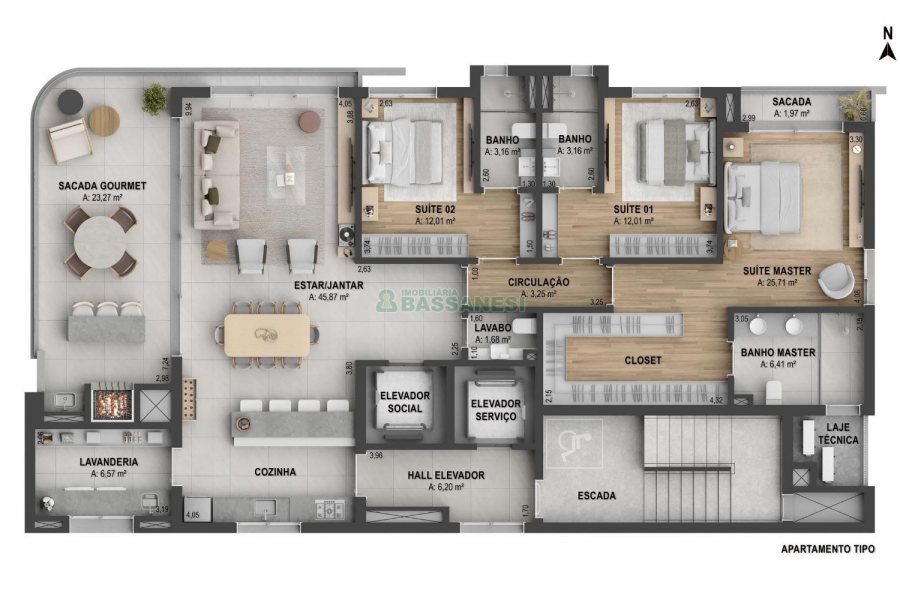Apartamento com 171m², 3 dormitórios, 3 vagas, no bairro Exposição em Caxias do Sul para Comprar